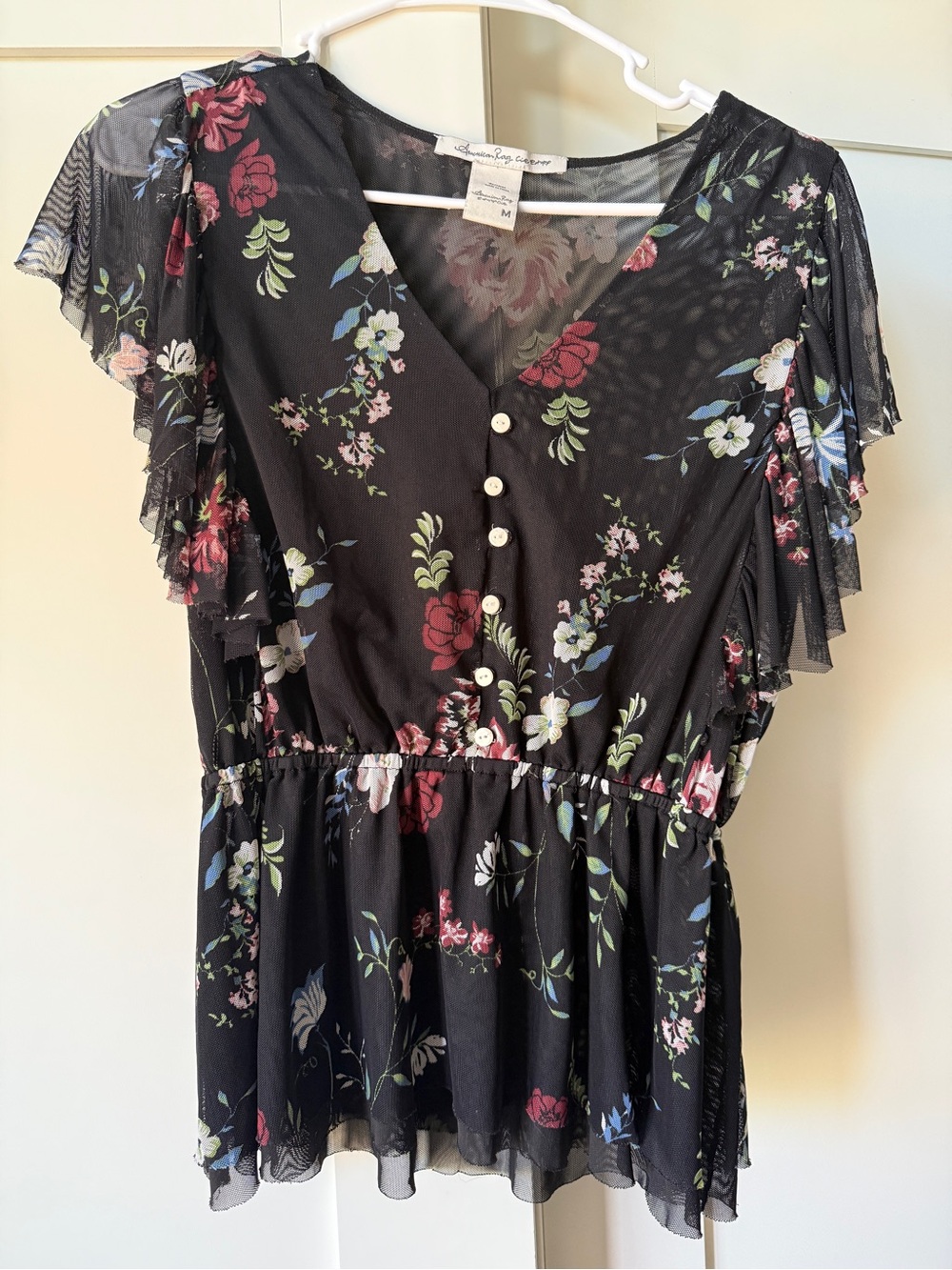 Floral Button-Front Blouse, Size M by American Rag Cie
